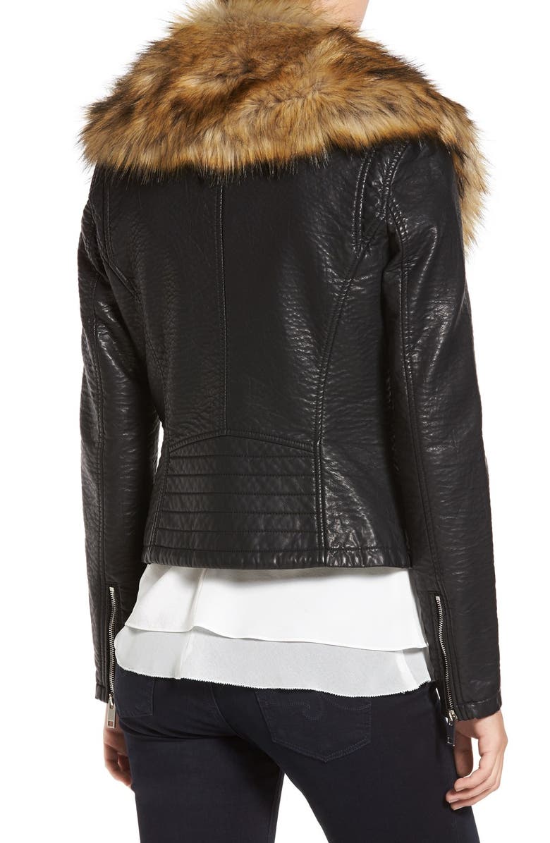 Love Token Faux Leather Jacket with Removable Faux Fur Collar, Alternate, color,