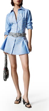Desigual Stripe Godet Long Sleeve Cotton Poplin Mini Shirtdress