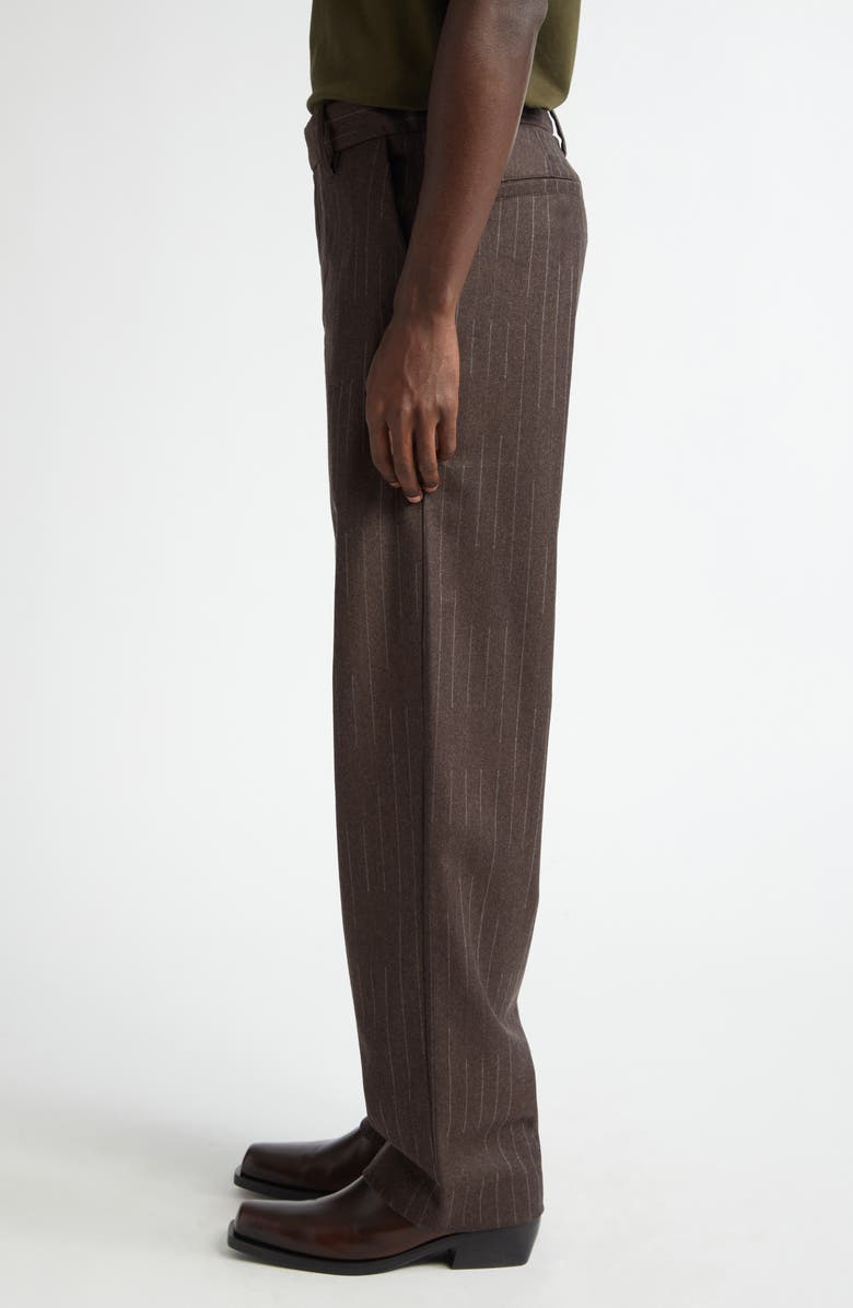 The Elder Statesman Chalk Stripe Flat Front Wool & Cashmere Trousers, Alternate, color, Brown