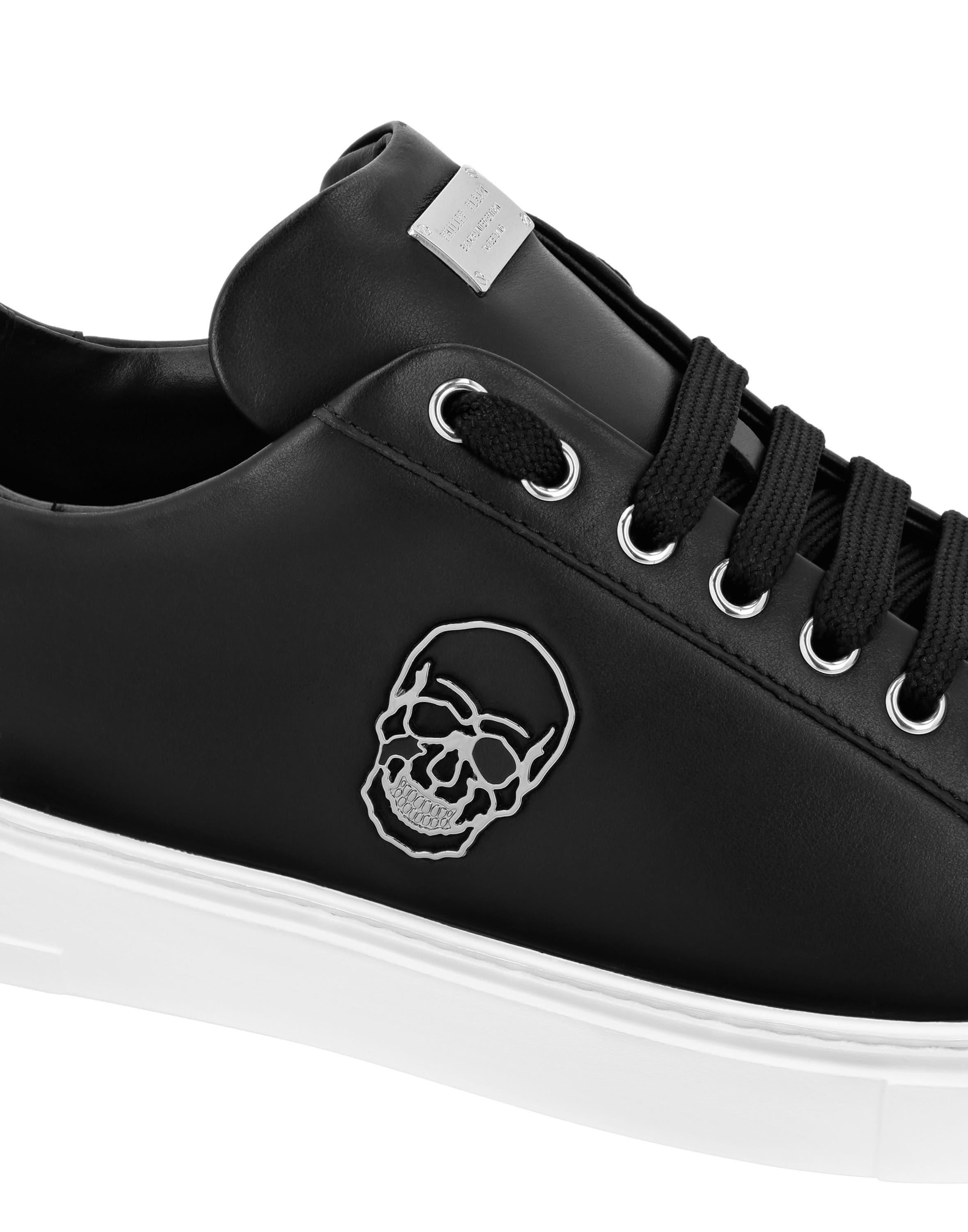 Nappa Leather Lo-Top Sneakers Skull Unisex, Alternate, color, white/black