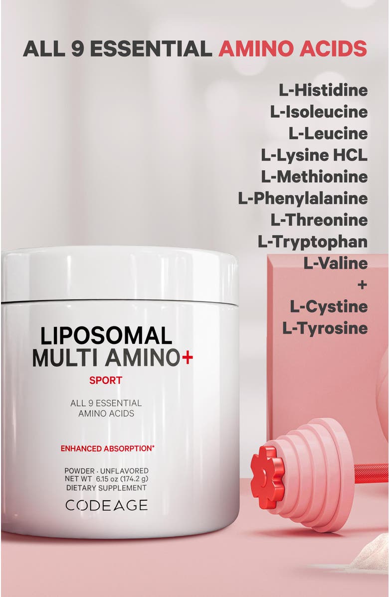 Codeage Liposomal Multi Amino+ BCAA Powder Supplement, Alternate, color, White