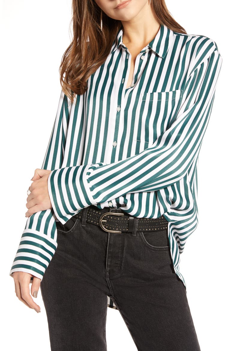 Stripe Boyfriend Shirt, Main, color, GREEN BUG WIDE STRIPE