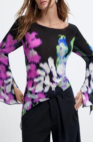 Desigual Printed Bell Sleeve Top