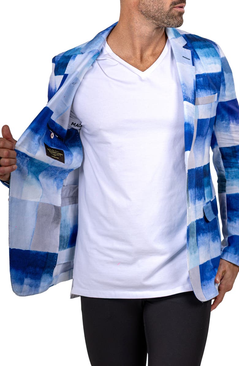 Maceoo Unconstructed Marthyr021 Blue Cotton Patchwork Blazer, Alternate, color, Blue