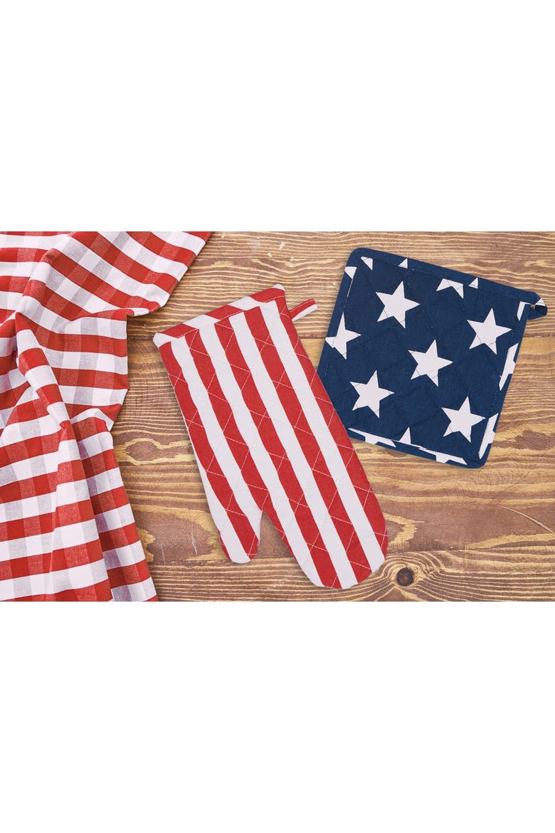 Patriotic Stars & Stripes American Flag Pot Holder & Oven Mitt Set, Alternate, color, Red