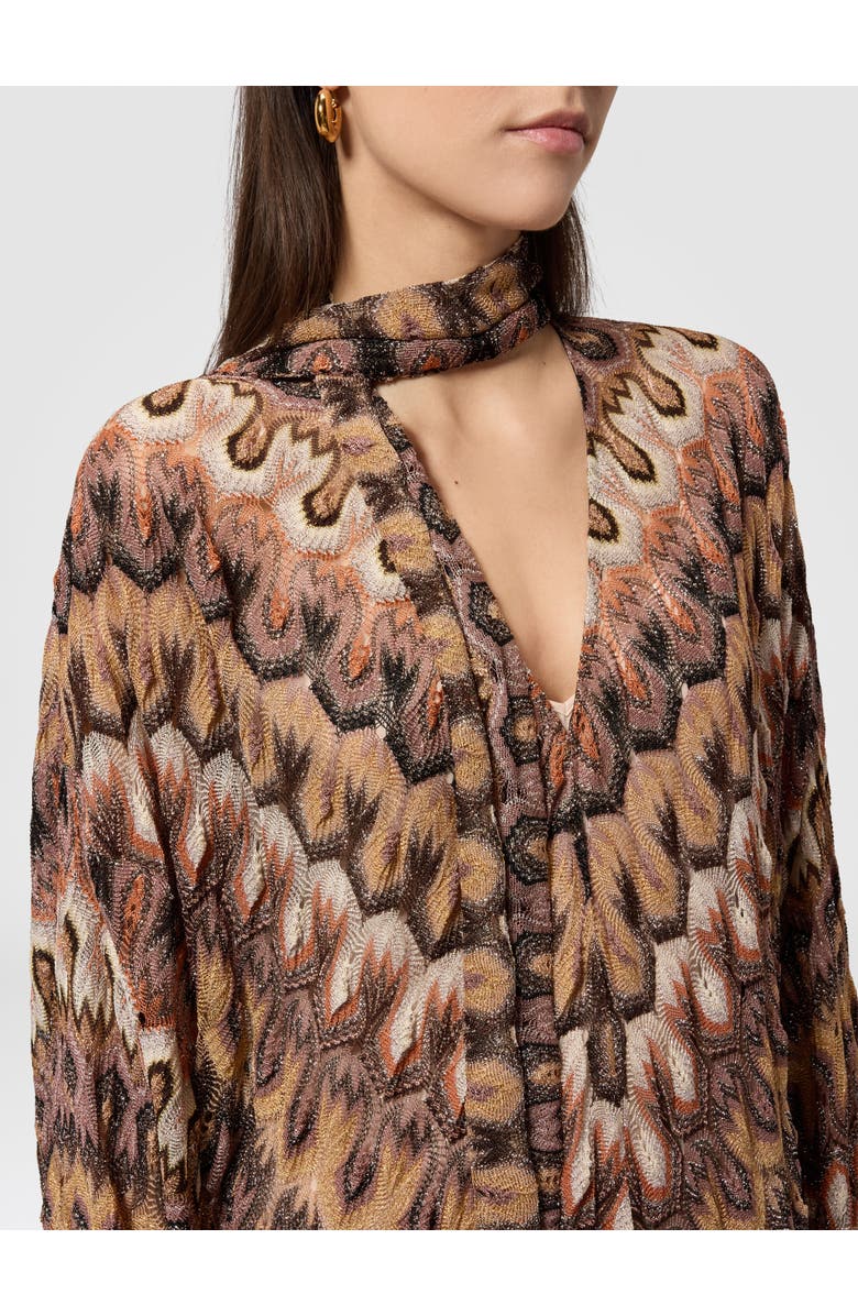 Missoni Long Dress In Viscose Lamé With Removable Sash, Alternate, color, Tan