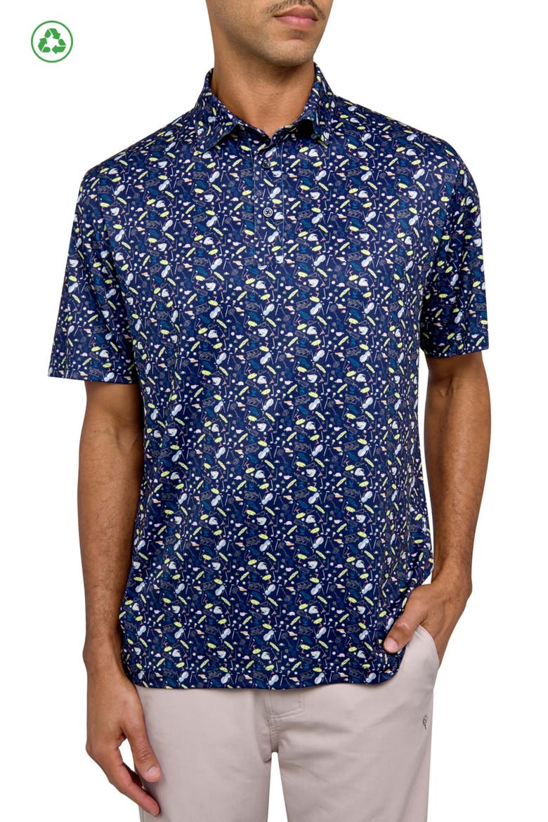 Regular Fit Micro Golf Print  Recycled Performance Golf Polo, Main, color, NAVY
