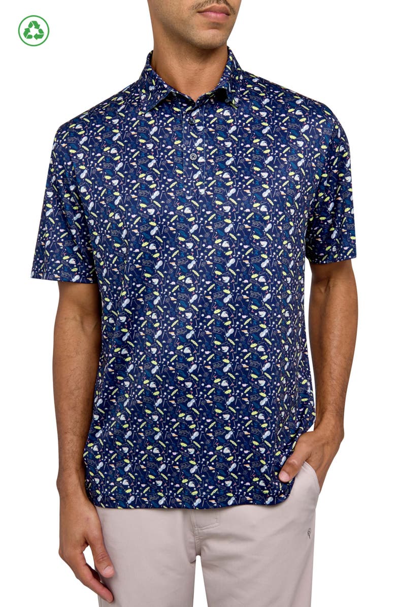 CON.STRUCT Regular Fit Micro Golf Print  Recycled Performance Golf Polo, Main, color, Navy