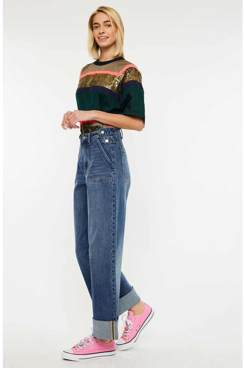 Haylee Ultra High Rise Wide Leg 90s Trousers Jeans, Alternate, color, Dark Wash