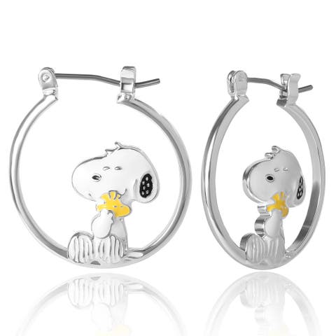 Snoopy Hugging Woodstock Enamel Hoop Earrings