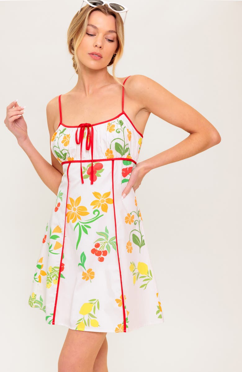 FLYING TOMATO Cotton Babydoll Minidress, Alternate, color, Ivory Red