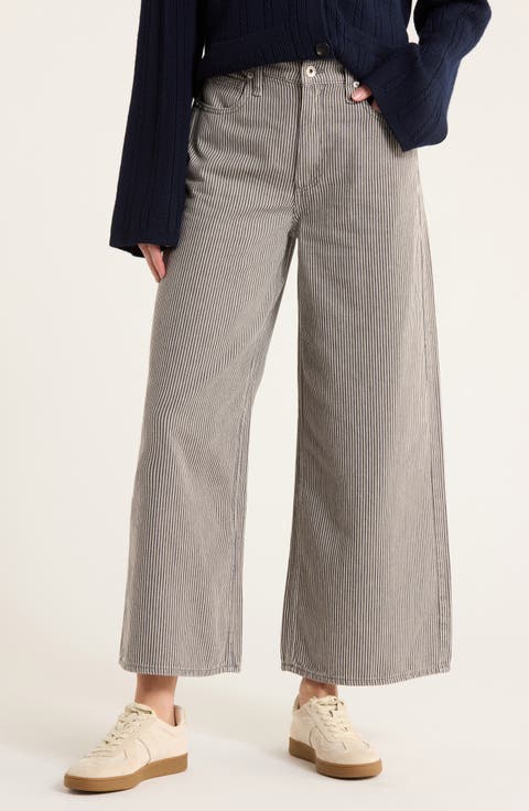 Serena Stripe High Waist Crop Wide Leg Jeans (Grey Stripe)