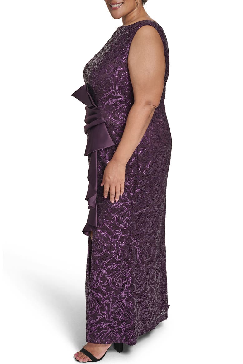Sleeveless Sequin Ruffle Gown, Alternate, color, PLUM