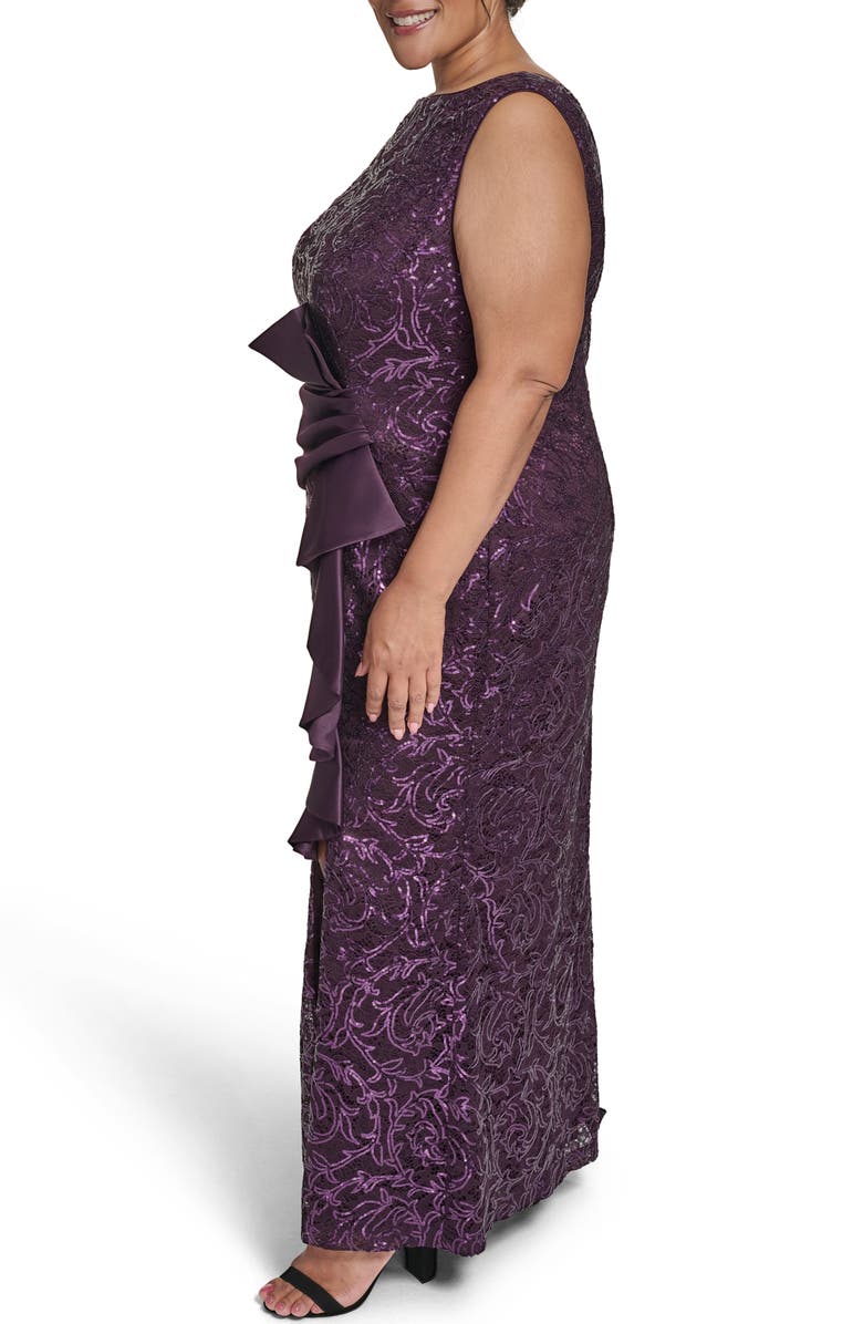 Eliza J Sleeveless Sequin Ruffle Gown, Alternate, color, Plum