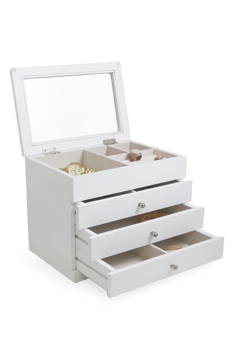Bey-Berk Wood Multilevel Jewelry Box, Alternate, color, White