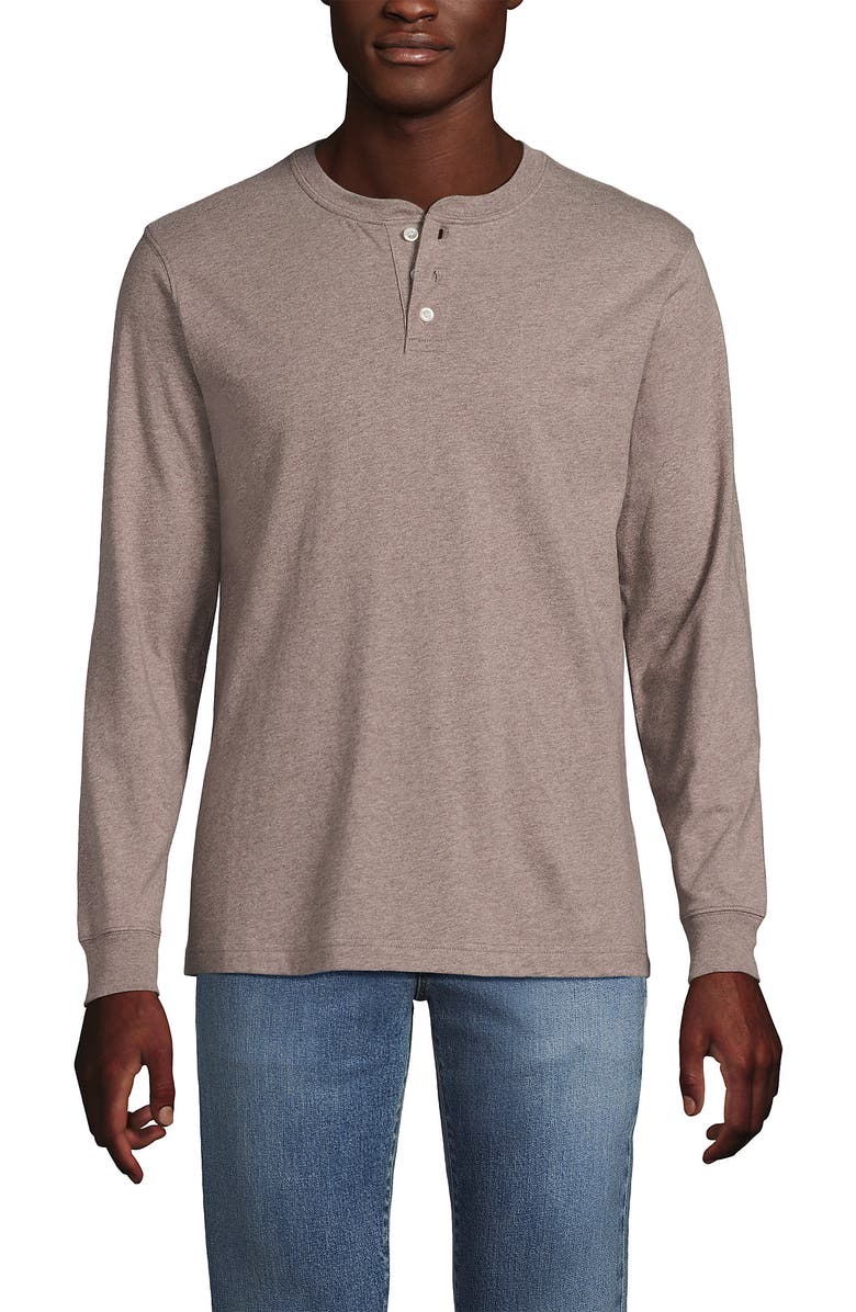Lands' End Super-T Long Sleeve Henley Shirt, Main, color, Light Bark Heather