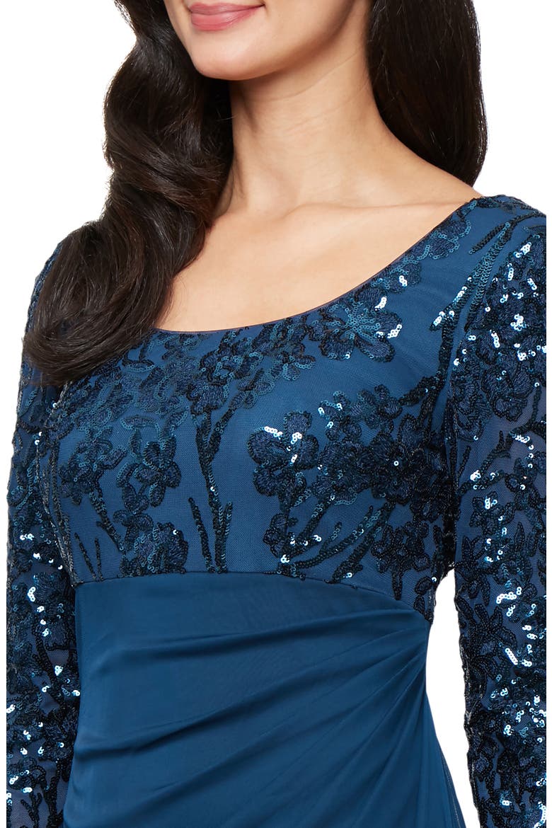 Empire Waist Sequin Evening Gown, Alternate, color, DEEP OCEAN