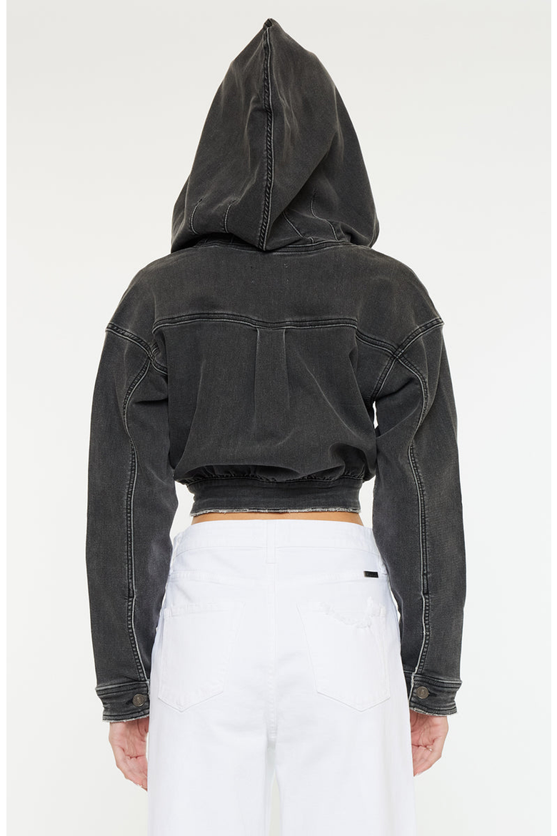 Andie Cropped Hooded Denim Jacket, Alternate, color, Black Charcoal