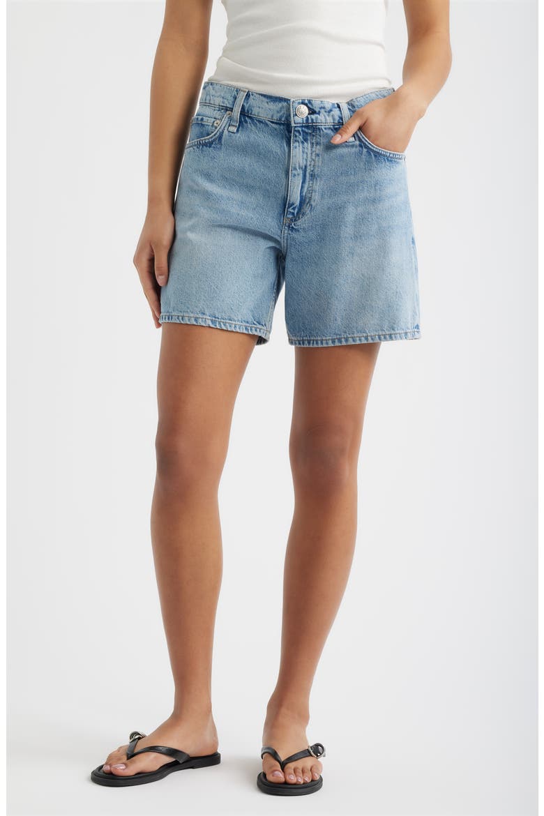 Kaia High Waist Relaxed Fit Denim Shorts, Main, color, SUNRISE