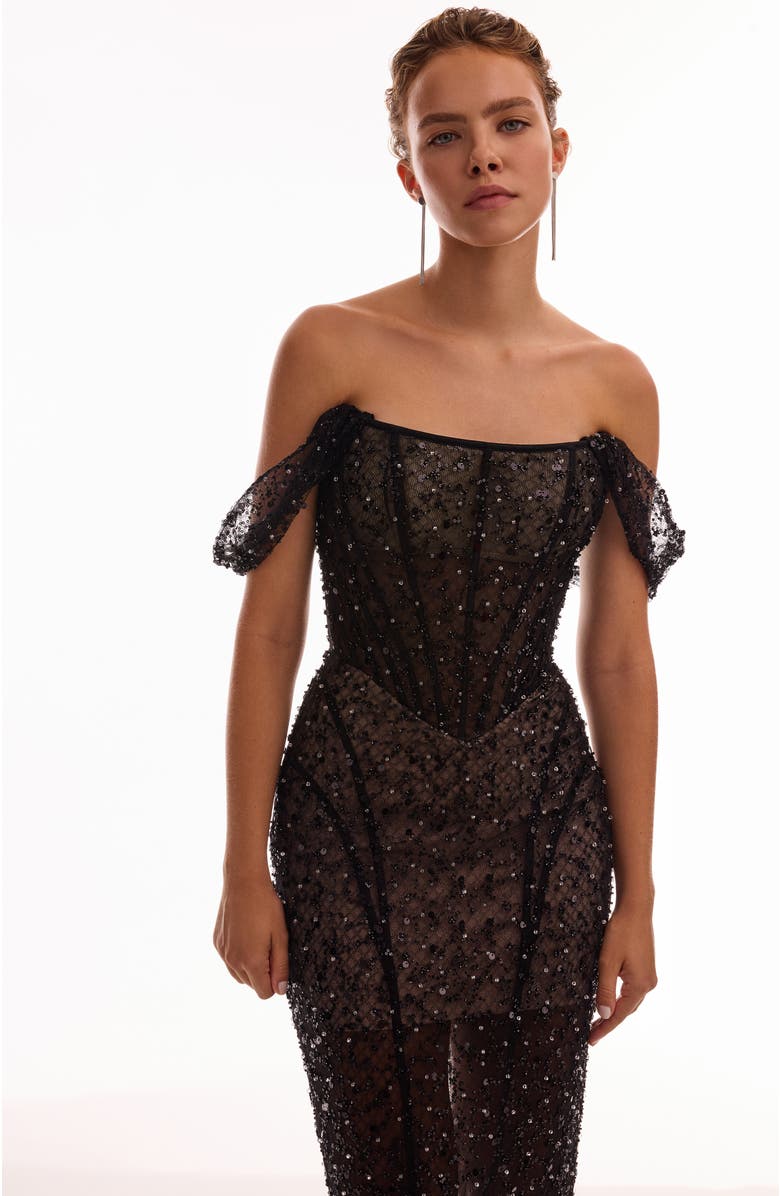 Milla Striking black sequined fitted maxi dress, Alternate, color,