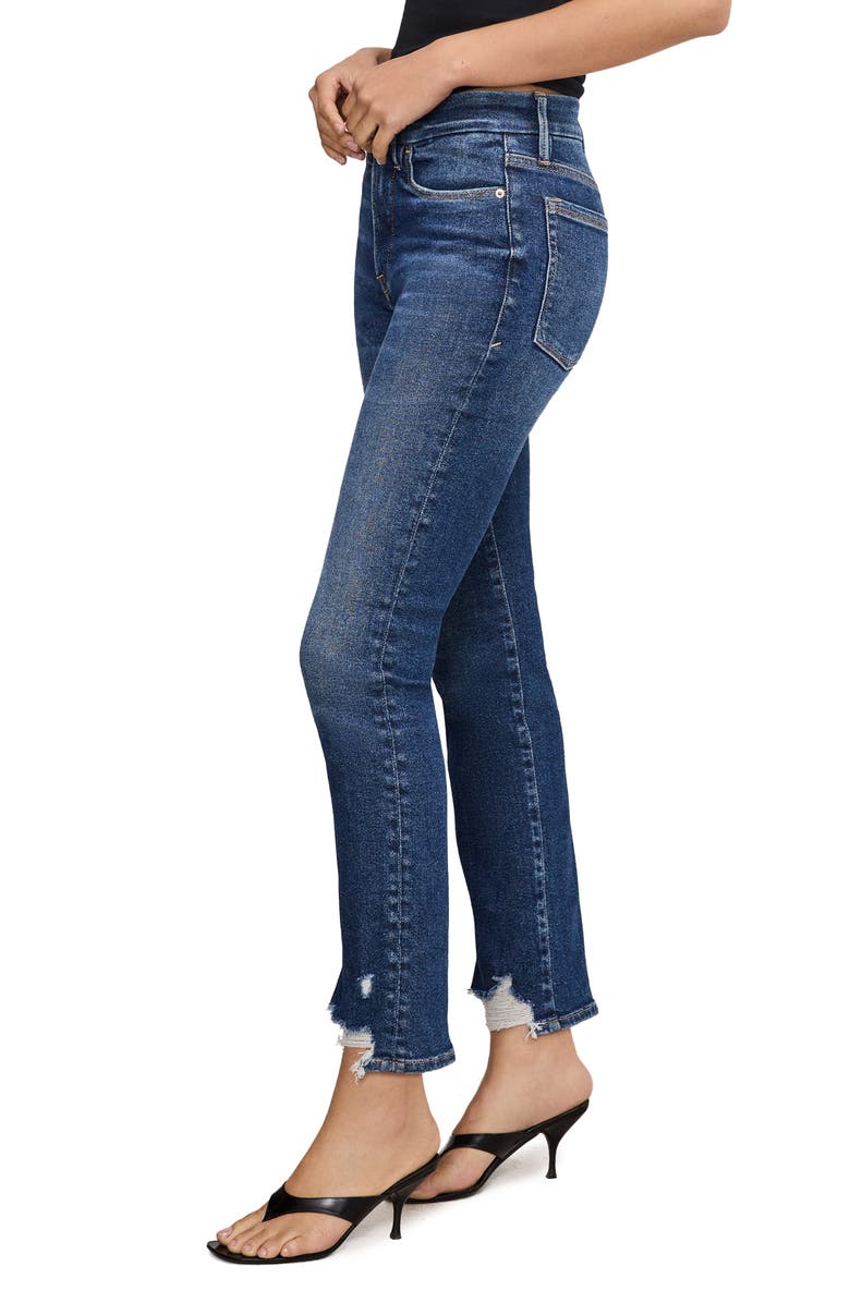 Good American Good Legs Chewed Hem Ankle Straight Leg Jeans, Alternate, color, Indigo765