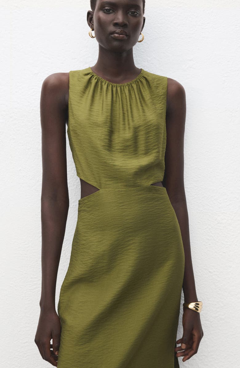 MANGO Crinkled Cutout Midi Dress, Alternate, color, Pastel Green