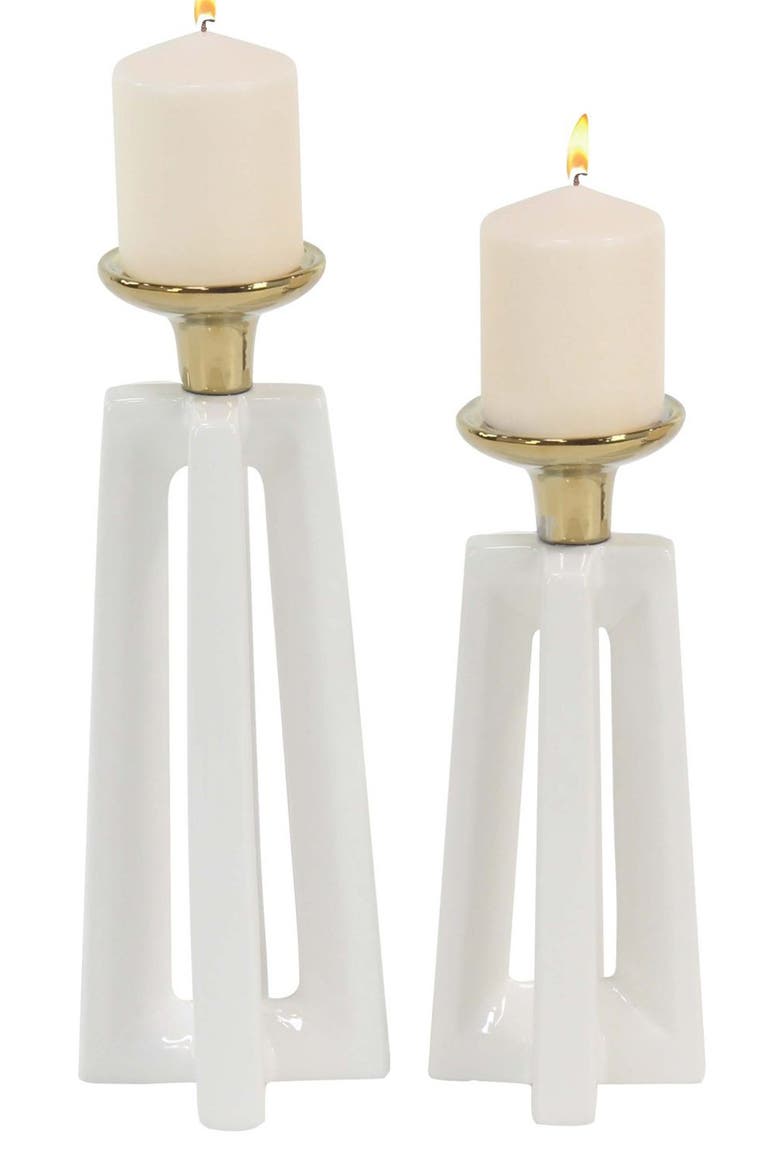 White Ceramic Modern Candle Holder - Set of 2, Alternate, color, WHITE