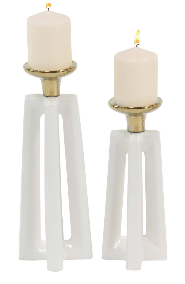 COSMO BY COSMOPOLITAN White Ceramic Modern Candle Holder - Set of 2, Alternate, color, White