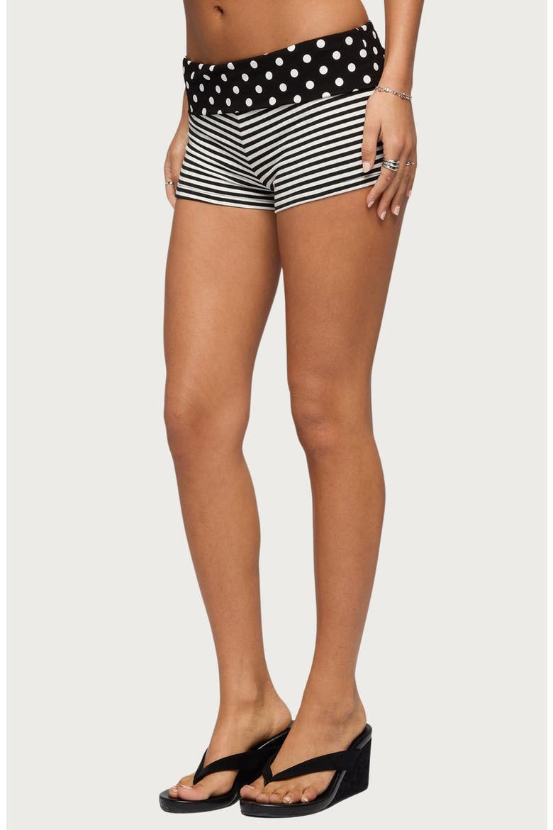 Presley Stripe & Polka Dot Foldover Shorts, Alternate, color, BLACK-AND-WHITE