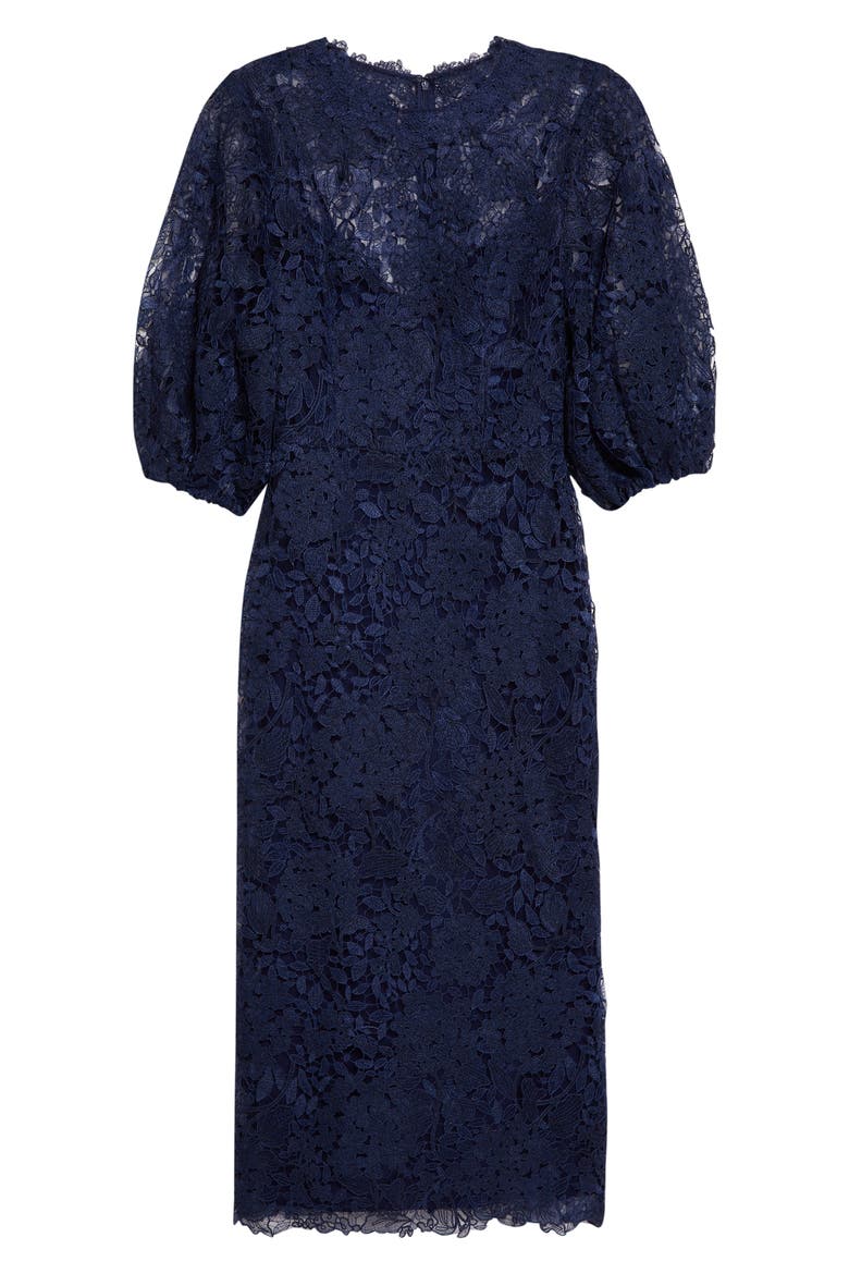 Balloon Sleeve Lace Midi Pencil Dress, Alternate, color, MIDNIGHT