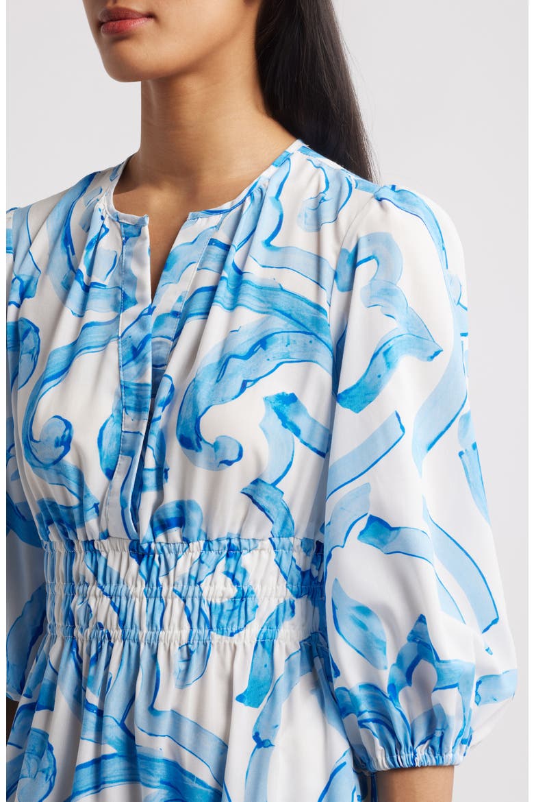 Abstract Print Midi Dress, Alternate, color, BLUE IVORY