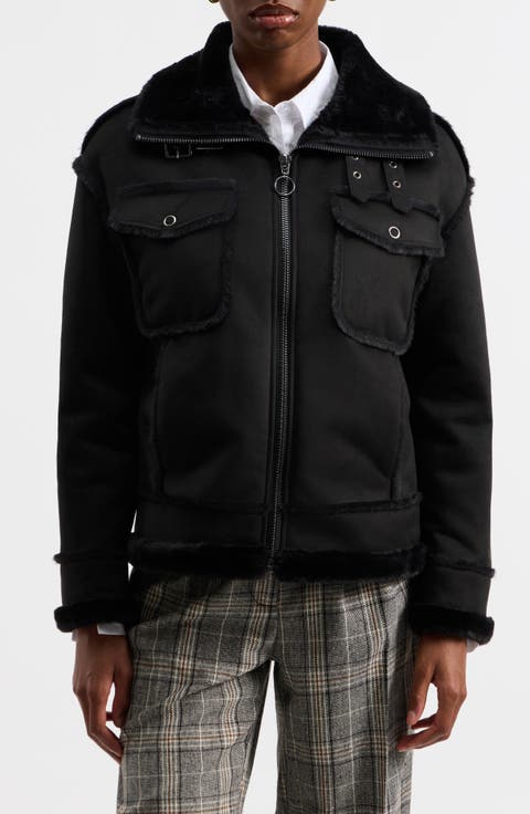 Faux Fur Trim Faux Suede Biker Jacket