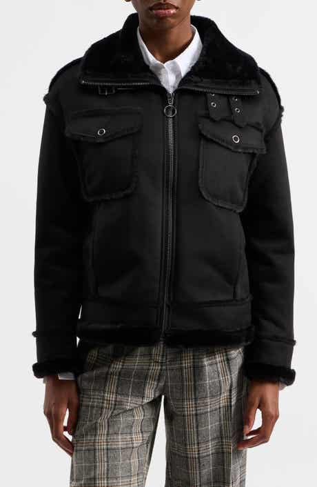 NVLT Faux Fur Trim Faux Suede Biker Jacket