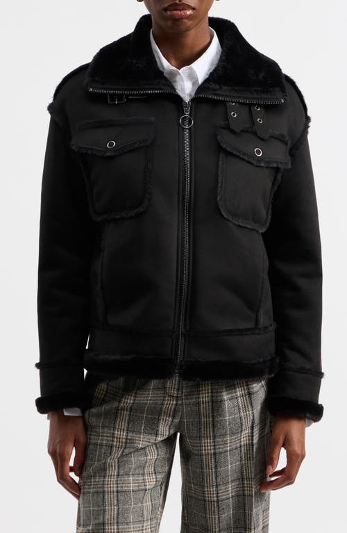 Nvlt Faux Fur Trim Faux Suede Biker Jacket In Multi