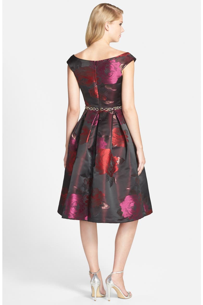 Embellished Metallic Jacquard Fit & Flare Dress, Alternate, color, PRINT