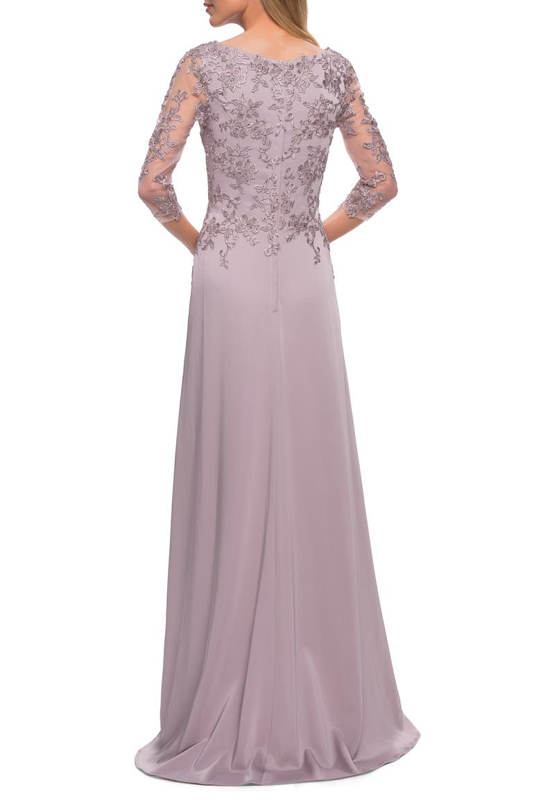 Jersey Gown with Boat Neckline and Lace Detailing, Alternate, color, Light Mauve