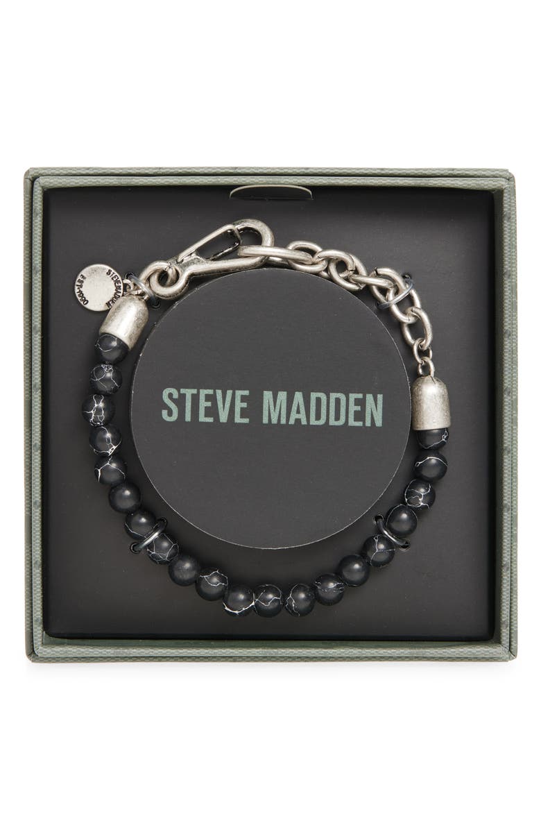 Steve Madden 6mm Beaded Bracelet, Main, color, Black