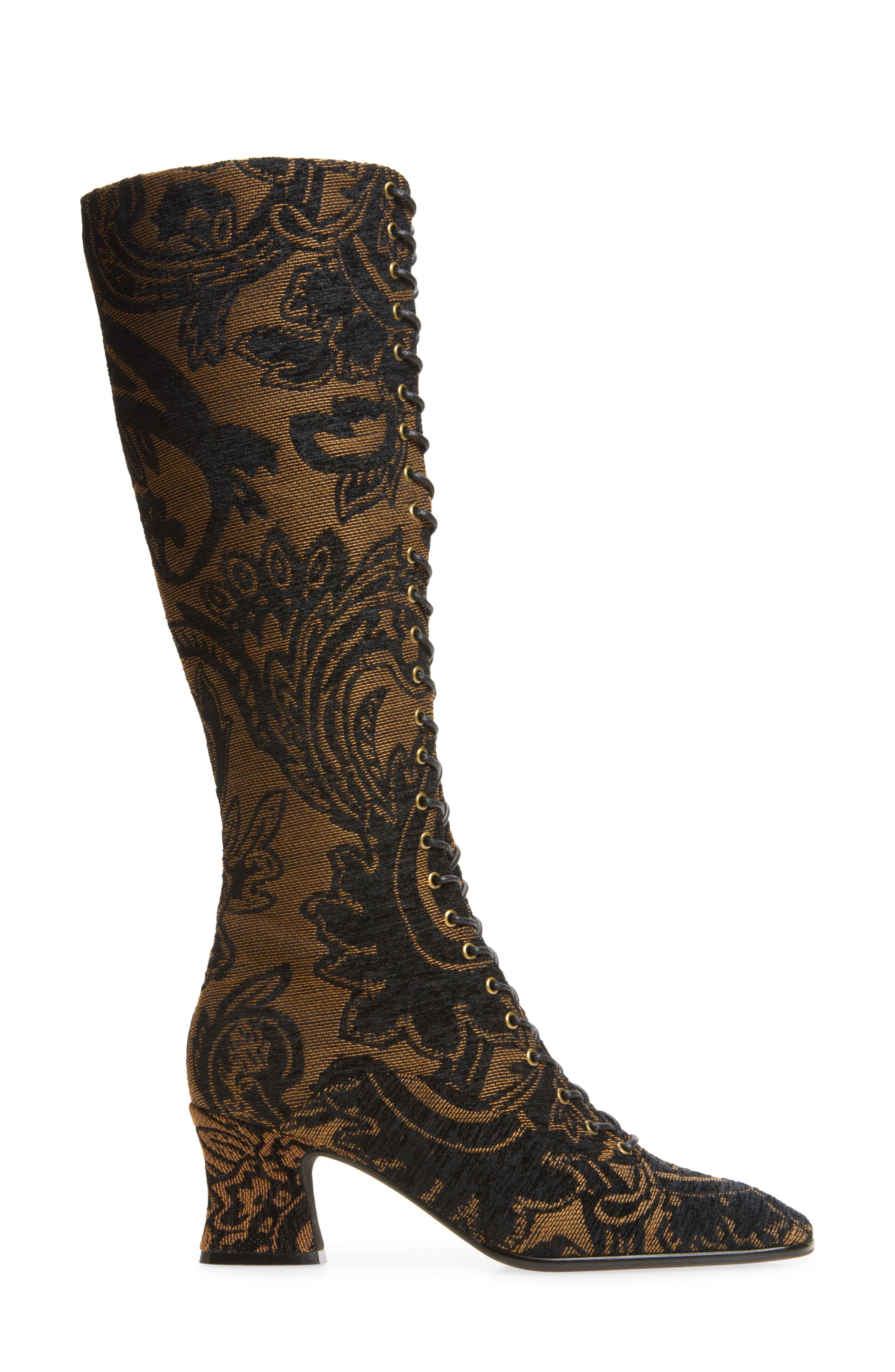 Damien-T Knee High Lace-Up Boot, Alternate, color, DARK BROWN TAPESTRY