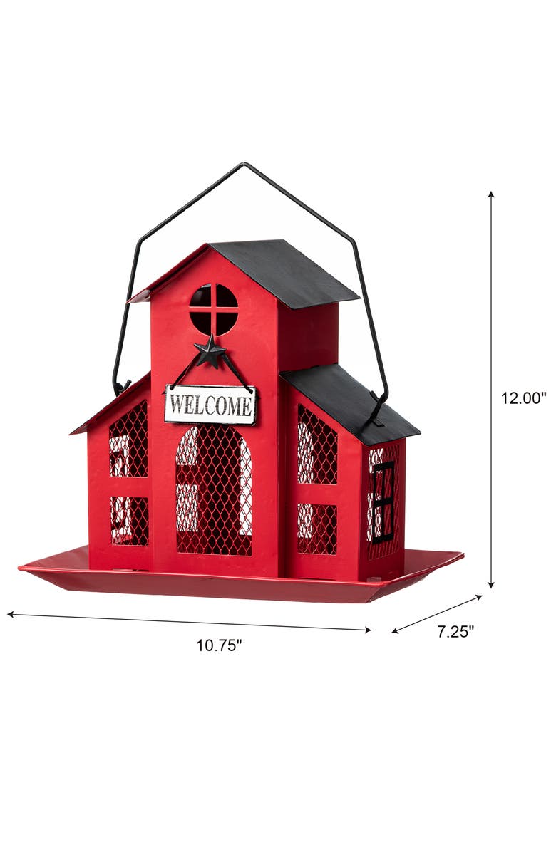 Glitzhome 12"H Metal Red House Hanging Birdfeeder, Alternate, color, Red