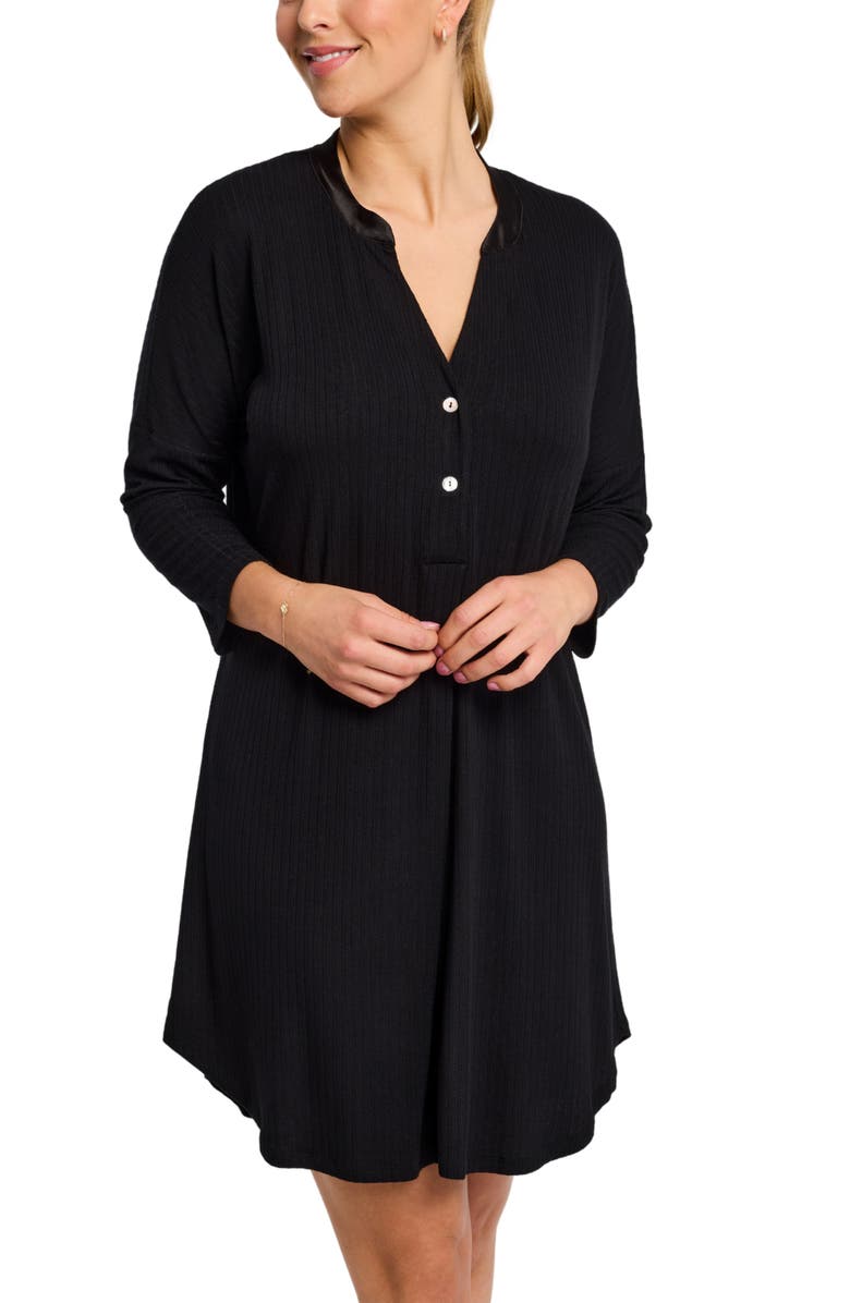 Fleur't Dolman Three Quarter Sleeve Nightshirt, Alternate, color, Black Pointelle