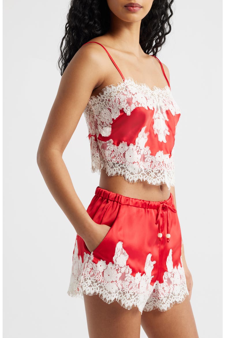 Eyelash Lace Satin Camisole, Alternate, color, POPPY RED