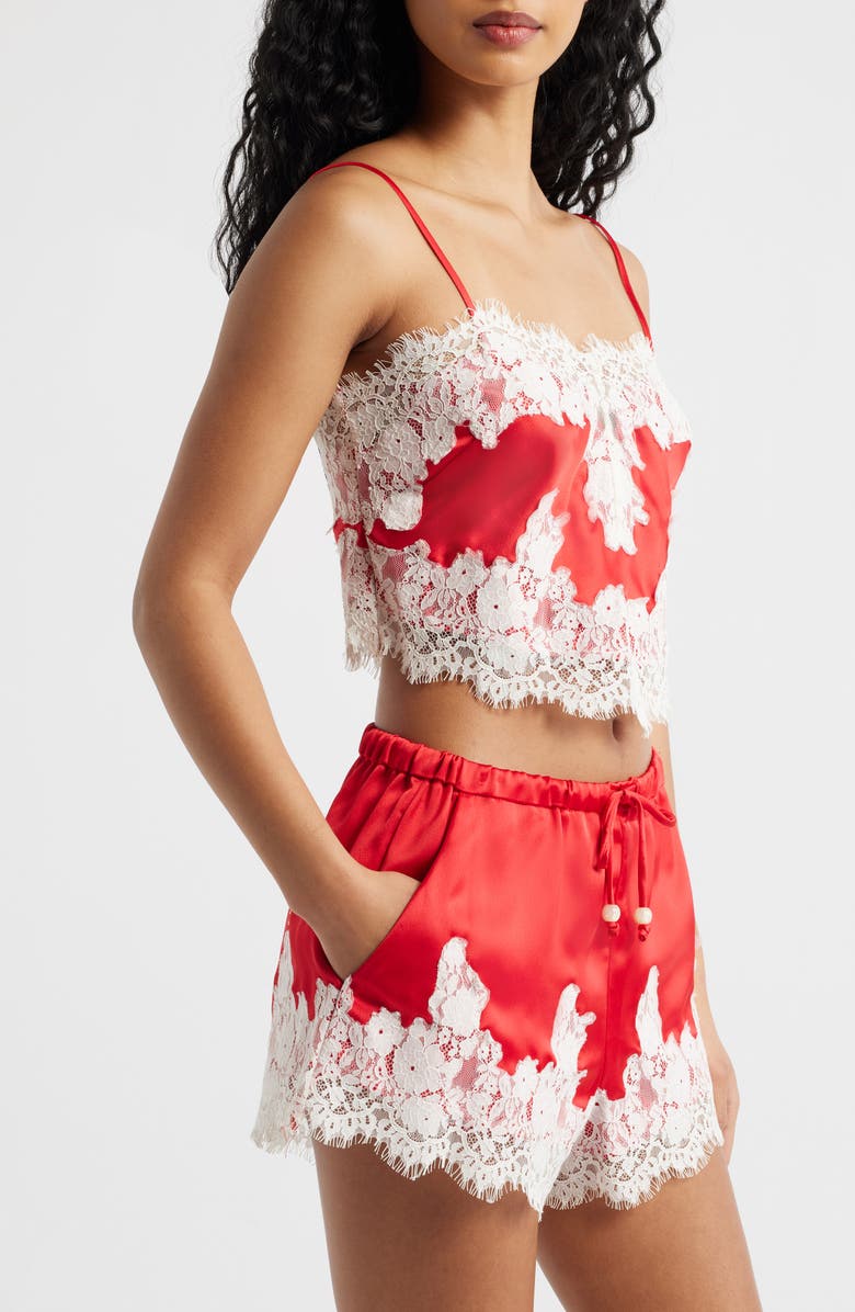 KITTENISH Eyelash Lace Satin Camisole, Alternate, color, Poppy Red