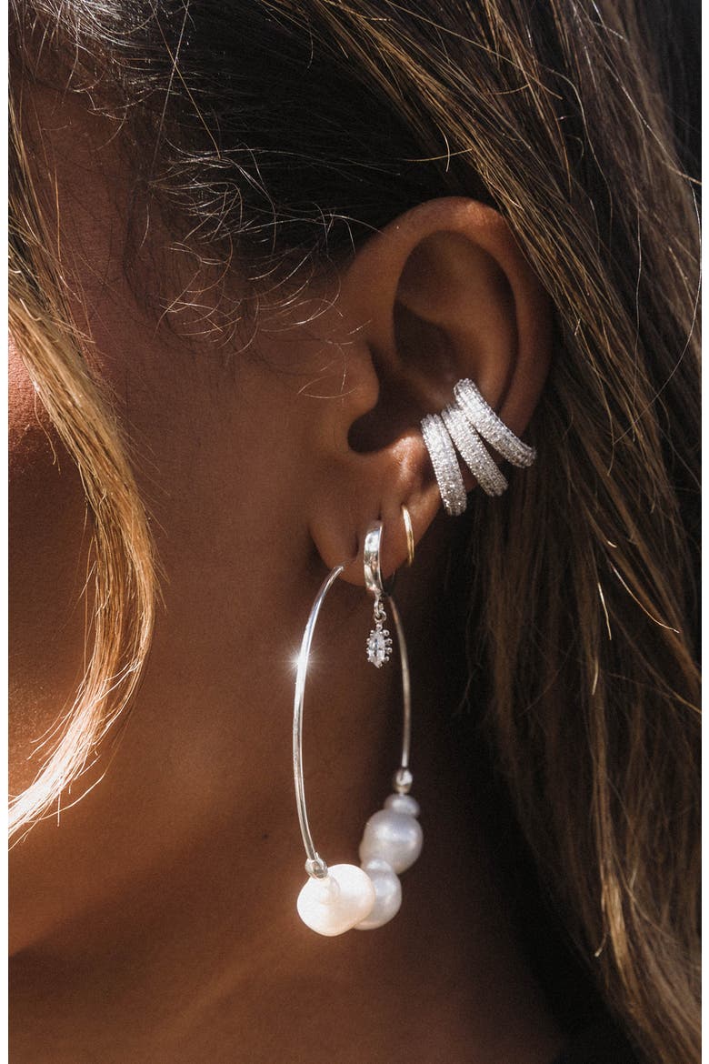 Tefnut Freshwater Pearl Hoop Earrings, Alternate, color, SILVER