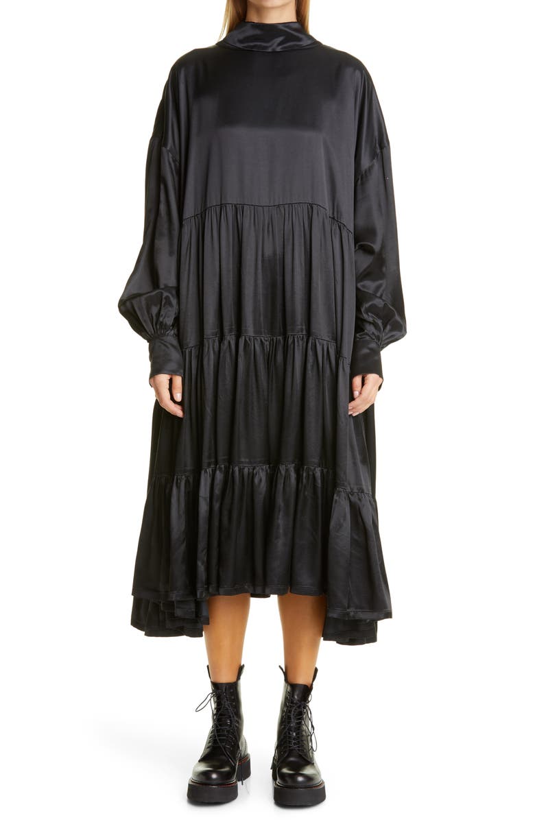 Vaquera Long Sleeve Tiered Ruffle Jacquard Dress, Main, color, 
