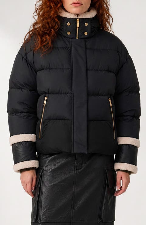Karly Faux Shearling Trim Puffer Jacket