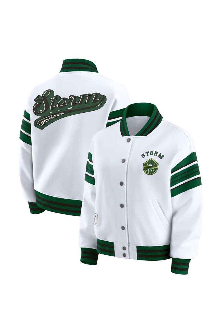 Women's WEAR by Erin Andrews White/Green Seattle Storm Full-Snap Fleece Sweatshirt Jacket, Main, color, White