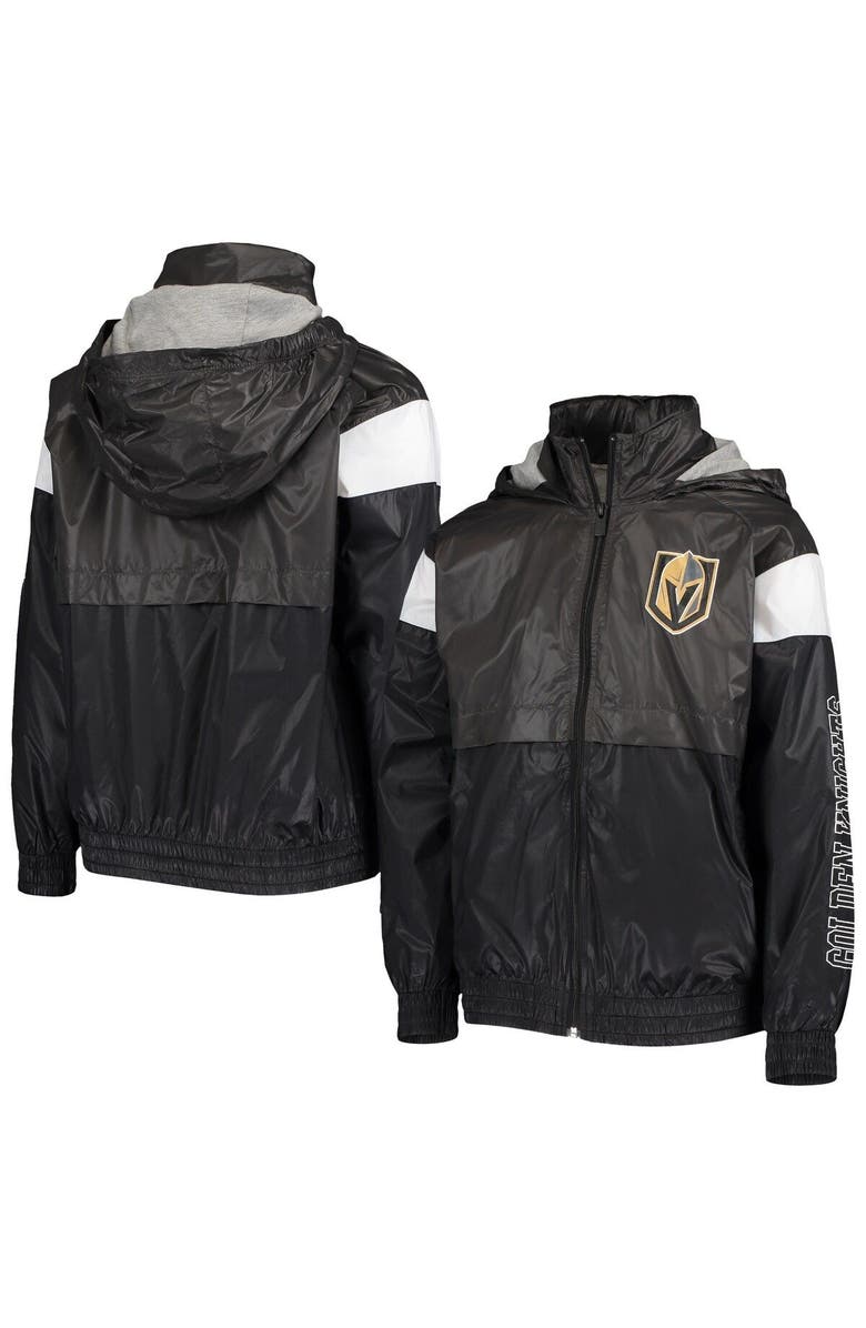 Outerstuff Youth Charcoal/Black Vegas Golden Knights Goal Line Full-Zip Hoodie Windbreaker Jacket, Alternate, color,