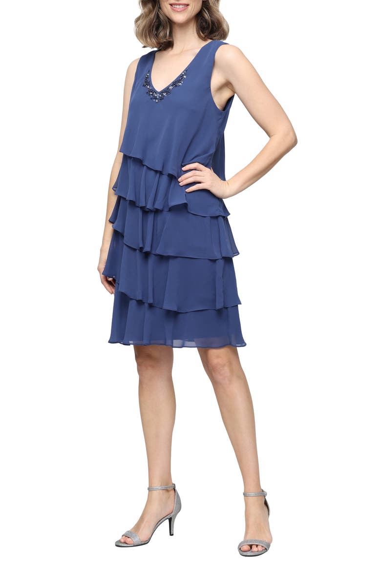 Tiered Ruffle Chiffon Dress with Jacket, Alternate, color, WEDGEWOOD