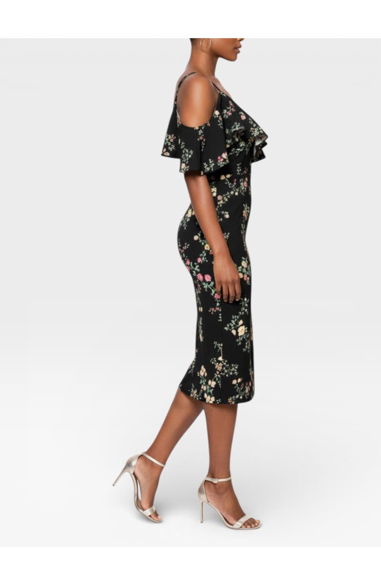 RACHEL Rachel Roy Marcella Printed Off the Shoulder Ruffle Midi Dress, Alternate, color, Black Fall Floral