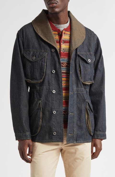Shawl Collar Cotton & Linen Blend Denim Jacket